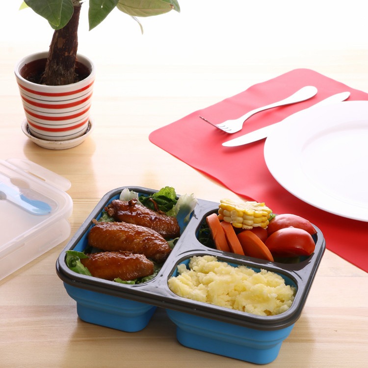 3格硅胶折叠饭盒保鲜盒